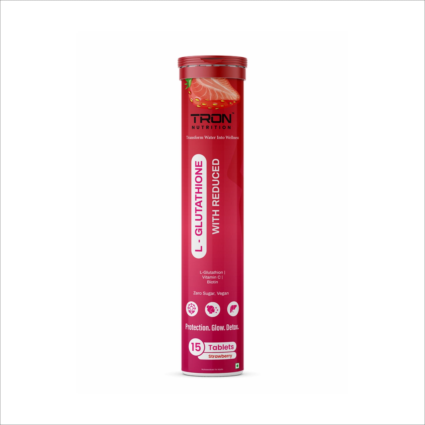 Tron L-Glutathione Effervescent | Skin Glow | Hair Support | Zero Sugar | Strawberry