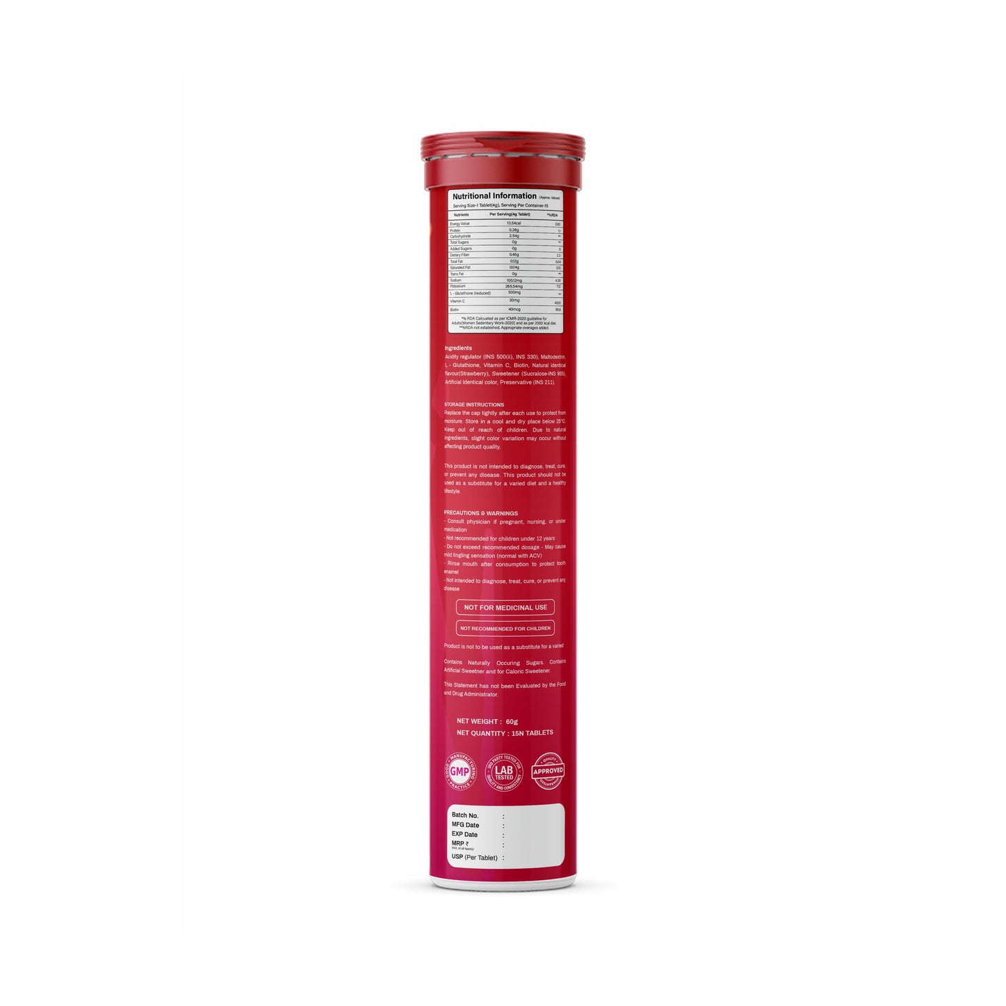 Tron L-Glutathione Effervescent | Skin Glow | Hair Support | Zero Sugar | Strawberry