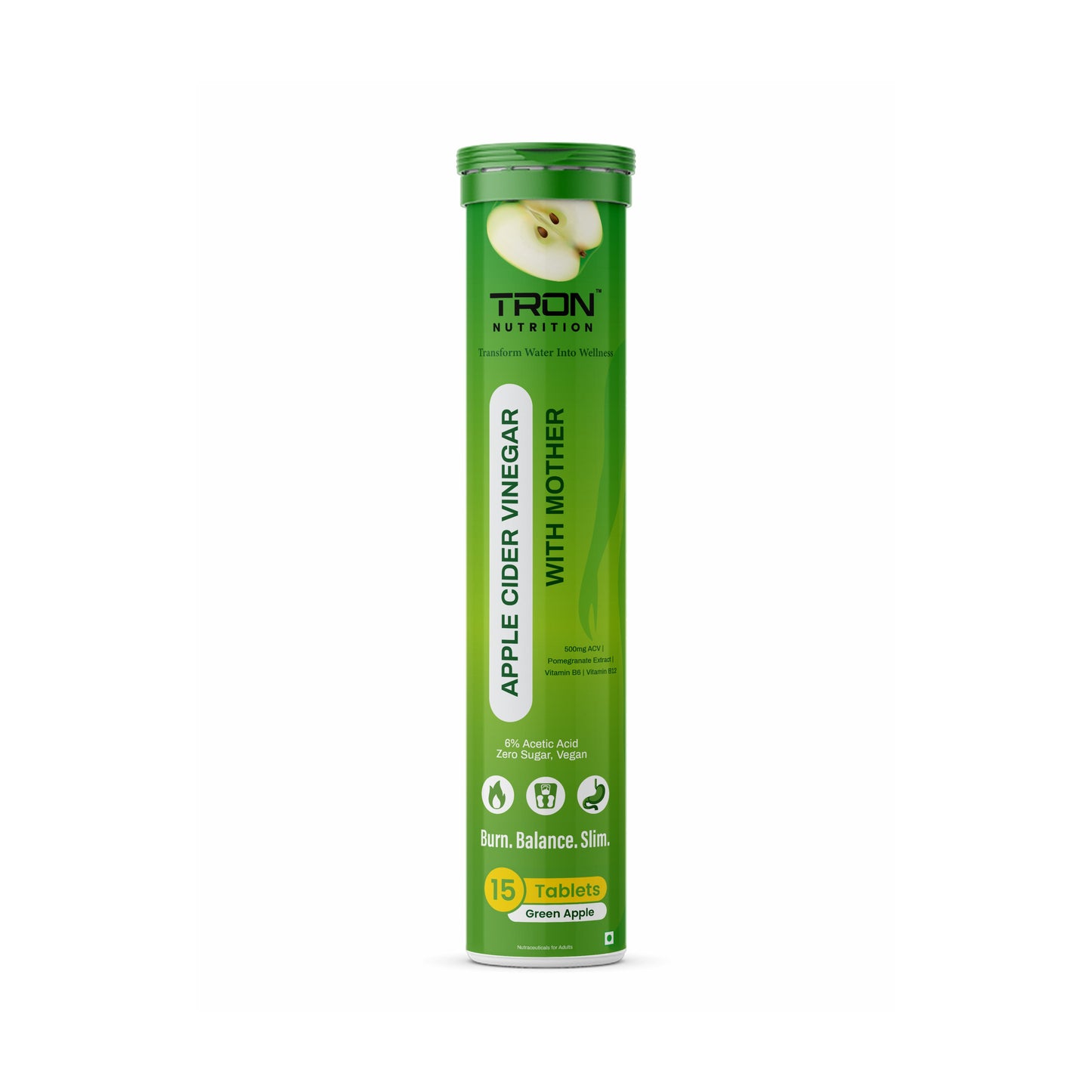 Tron ACV Effervescent with Mother | Gut Detox | Metabolism Support | Zero Sugar | Green Apple